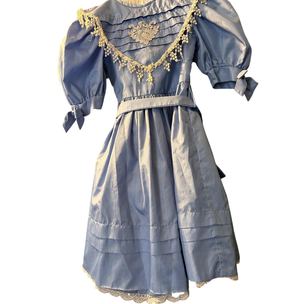 Vintage Girls Heirloom Style Portrait Dress Blue Taffeta & Lace AS IS Project PC